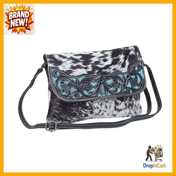 Hand-Tooled Leather Crossbody Bag Adjustable Strap Elegant Minimal Chic